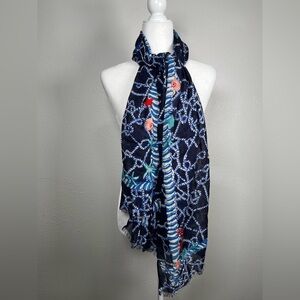 Vera Bradley navy spring tide nautical shell fringe scarf new with tags